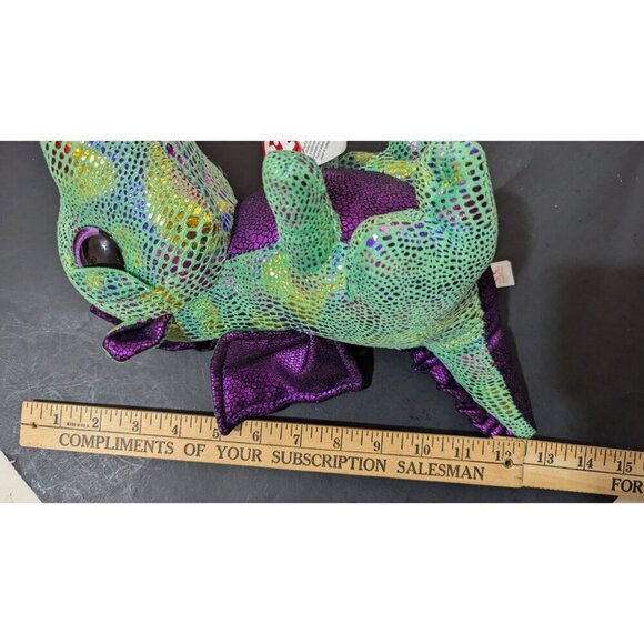 Ty Beanie Boo Cinder the Dragon Plush Toy - Green & Purple10" - Picture 7 of 9